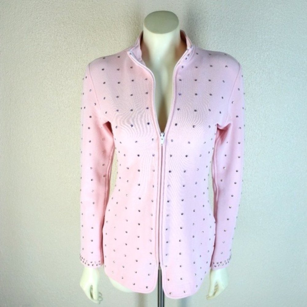 Tadashi || Pink Beaded Detail Zippered Jacket